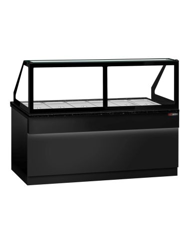 Comptoir chauffant - TORONTO - 2100mm - Noir - 6x GN 1/1 - Plateau de travail en granit noir