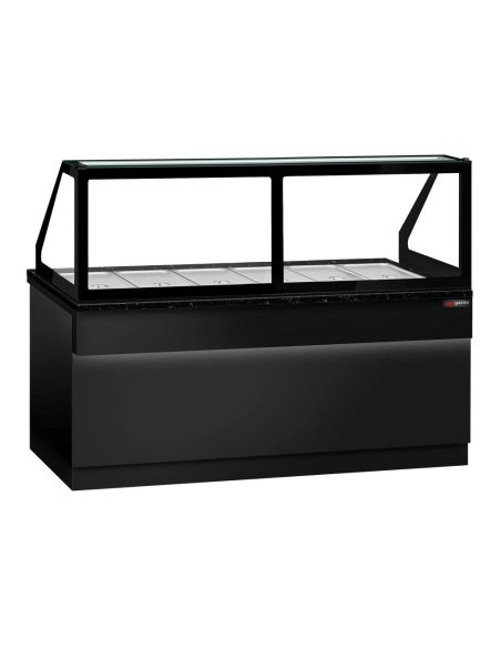 Comptoir chauffant - TORONTO - 2100mm - Noir - 6x GN 1/1 - Plateau de travail en granit noir