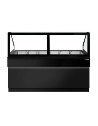 Comptoir chauffant - TORONTO - 2100mm - Noir - 6x GN 1/1 - Plateau de travail en granit noir