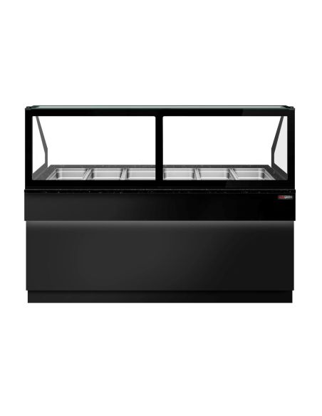 Comptoir chauffant - TORONTO - 2100mm - Noir - 6x GN 1/1 - Plateau de travail en granit noir
