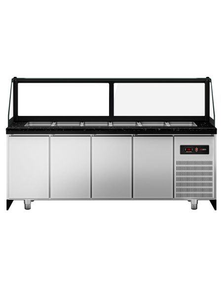 Saladette TORONTO - L2550 mm - Noire - 4 portes - 6x GN 1/1 - Prof.900