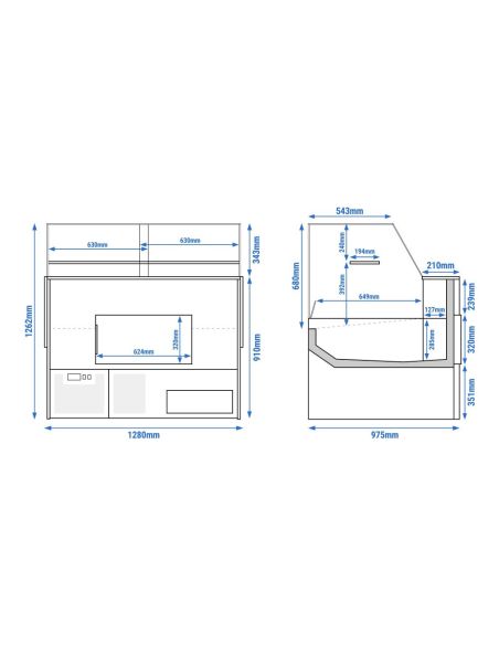 Vitrine comptoir réfrigérée droite EVERT 1280 mm - 1 étagère 