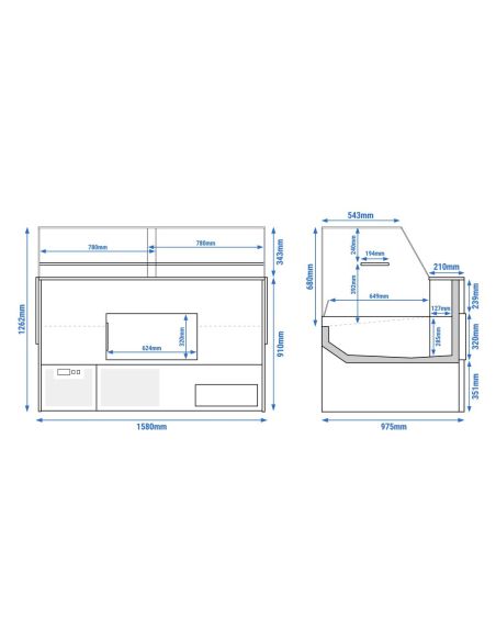 Vitrine comptoir réfrigérée droite EVERT 1580 mm - 1 étagère