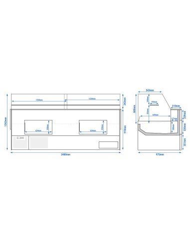 Vitrine comptoir réfrigérée droite EVERT 2480 mm - 1 étagère