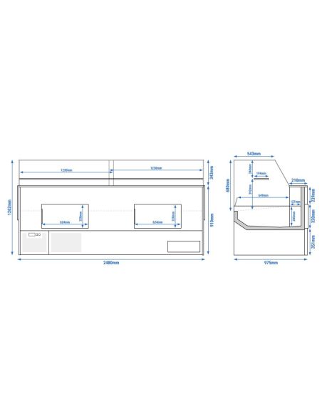 Vitrine comptoir réfrigérée droite EVERT 2480 mm - 1 étagère