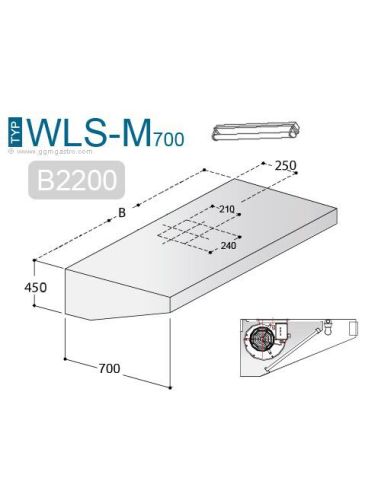 Hotte murale 2m20 – avec moteur, régulateur, filtre et lampe - Prof. 700 mm