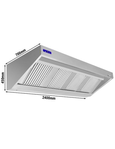 Hotte murale 2.4 m – avec moteur, régulateur, filtre et lampe - Prof. 700 mm - 2