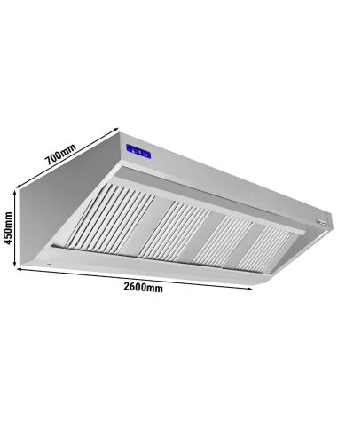 Hotte murale 2m60 – avec moteur, régulateur, filtre et lampe - Prof. 700 mm - 2