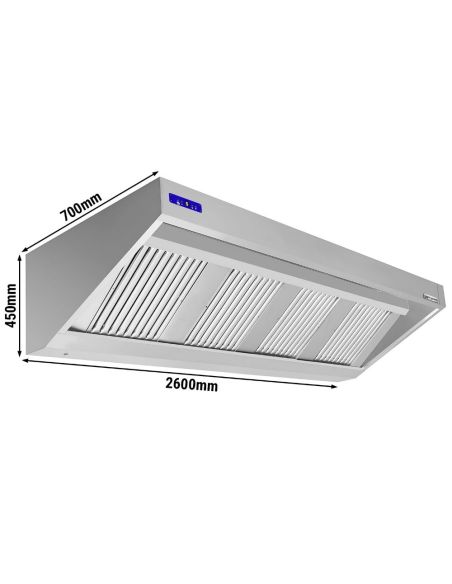 Hotte murale 2m60 – avec moteur, régulateur, filtre et lampe - Prof. 700 mm - 2
