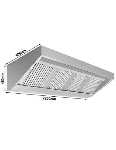 Hotte murale inox statique 2200 x 900 mm avec filtre et lampe | GGM WLS229