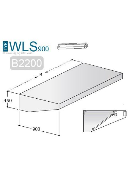 Hotte murale inox statique 2200 x 900 mm avec filtre et lampe | GGM WLS229