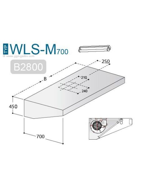 Hotte murale 2m80 – avec moteur, régulateur, filtre et lampe - Prof. 700 mm - 8