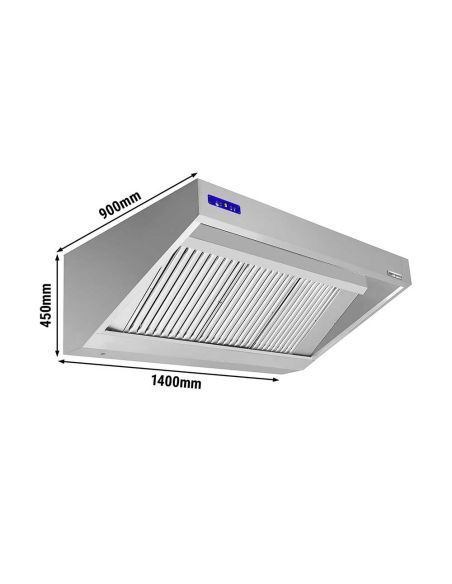 Hotte murale inox 1400 x 900 mm avec moteur, régulateur, filtre et éclairage | GGM WLS149M