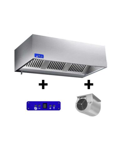 Hottes caisson inox avec moteur, variateur, filtre et éclairage - Profondeur 1100 mm