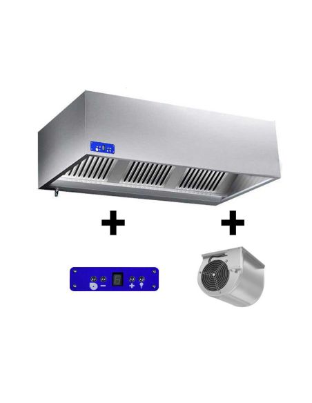 Hottes caisson inox avec moteur, variateur, filtre et éclairage - Profondeur 1100 mm