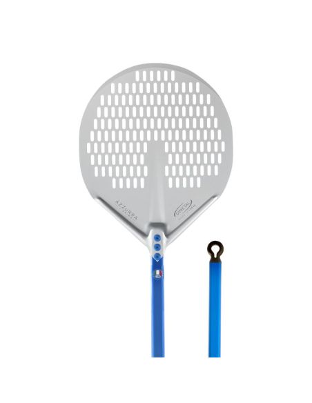 Pelle à pizza ronde perforée aluminium Ø 33 - Manche 120 cm - Gamme Azzurra | GI.METAL