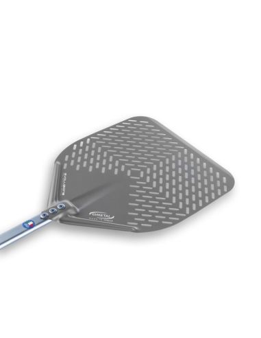 Pelle à pizza rectangulaire perforée aluminium anodisé SHA - 36x36 - Manche 150 cm - Gamme Evoluzione | GI.METAL