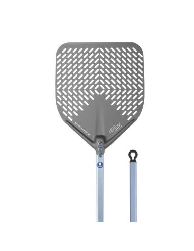 Pelle à pizza rectangulaire perforée aluminium anodisé SHA - 36x36 - Manche 150 cm - Gamme Evoluzione | GI.METAL