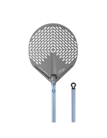 Pelle à pizza ronde perforée aluminium anodisé SHA 33x33 - Manche 150 cm - Gamme Evoluzione | GI.METAL