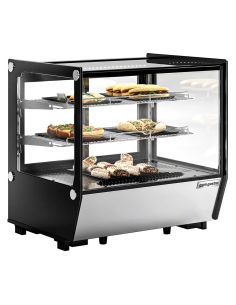 Vitrine réfrigérée posirtive à poser noire avec éclairage LED et vitre droite - 120 L