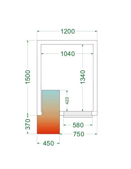 Chambre froide positive 2,84 m3 (1200 x 1500 x 2200 mm) avec monobloc de paroi