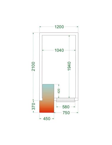 Chambre froide positive 4,1 m3 (1200 x 2100 x 2200 mm) avec monobloc de paroi