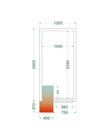 Chambre froide positive 4,75 m3 (1200 x 2400 x 2200 mm) avec monobloc de paroi