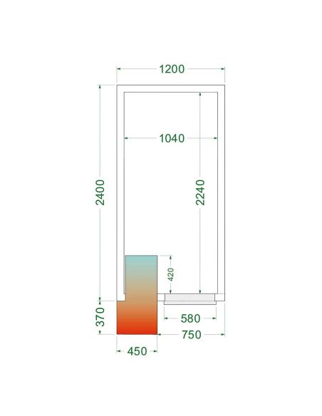 Chambre froide positive 4,75 m3 (1200 x 2400 x 2200 mm) avec monobloc de paroi