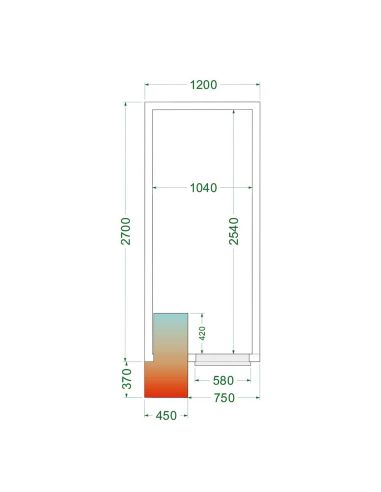 Chambre froide positive 5,39 m3 (1200 x 2700 x 2200 m) avec monobloc de paroi