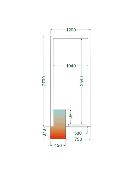 Chambre froide positive 5,39 m3 (1200 x 2700 x 2200 m) avec monobloc de paroi