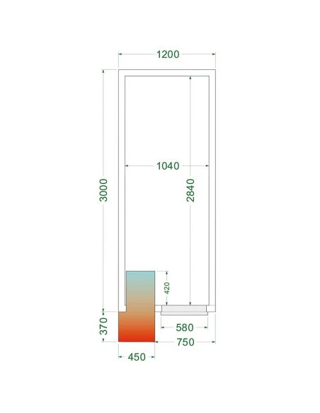 Chambre froide positive 6,03 m3 (1200 x 3000 x 2200 mm) avec monobloc de paroi