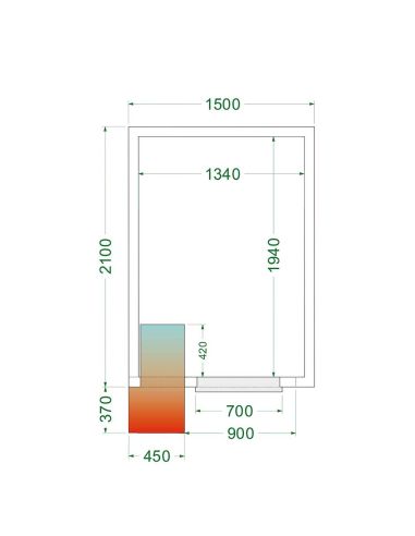 Chambre froide positive 5,3 m3 (1500 x 2100 x 2200 mm) avec monobloc de paroi