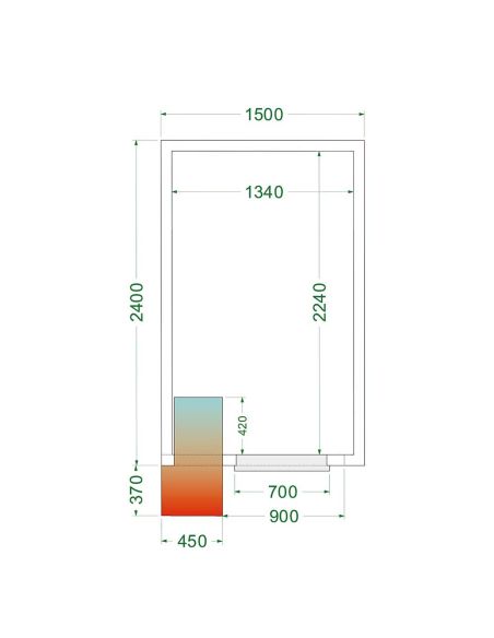 Chambre froide positive 6,12 m3 (1500 x 2400 x 2200 mm) avec monobloc de paroi