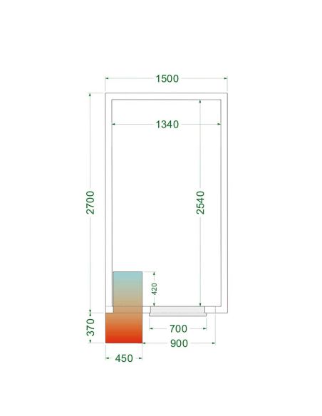 Chambre froide positive 6,94 m3 (1500 x 2700 x 2200 m) avec monobloc de paroi