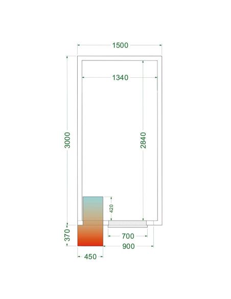 Chambre froide positive 7,76 m3 (1500 x 3000 x 2200 mm) avec monobloc de paroi