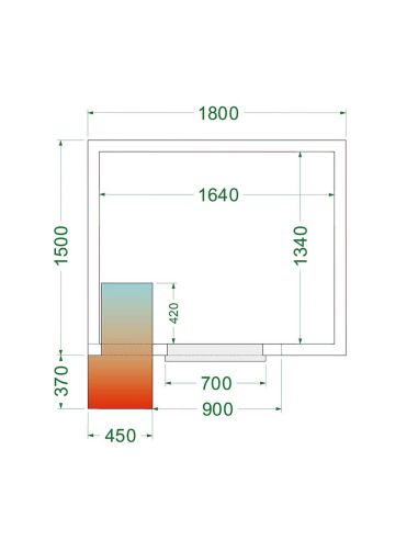 Chambre froide positive 4,48 m3 (1800 x 1500 x 2200 mm) avec monobloc de paroi