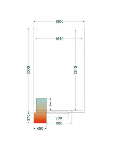 Chambre froide positive 12,34 m3 (1800 x 3000 x 2200 m) avec monobloc de paroi