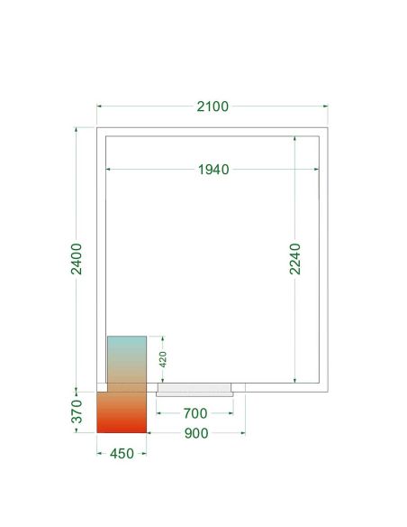 Chambre froide positive 8,87 m3 (2100 x 2400 x 2200 mm) avec monobloc de paroi