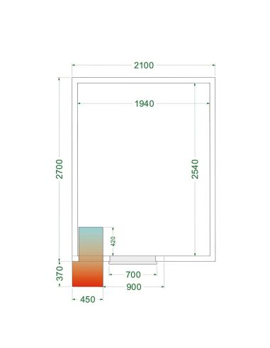 Chambre froide positive 10,05 m3 (2100 x 2700 x 2200 mm) avec monobloc de paroi