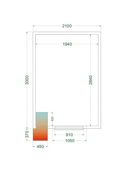 Chambre froide positive 11,24 m3 (2100 x 3000 x 2200 mm) avec monobloc de paroi et porte 850