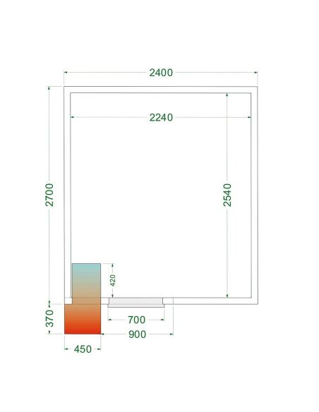 Chambre froide positive 11,6 m3 (2400 x 2700 x 2200 mm) avec monobloc de paroi