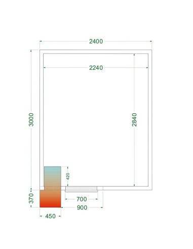 Chambre froide positive 12,98 m3 (2400 x 3000 x 2200 mm) avec monobloc de paroi