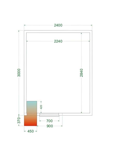 Chambre froide positive 12,98 m3 (2400 x 3000 x 2200 mm) avec monobloc de paroi