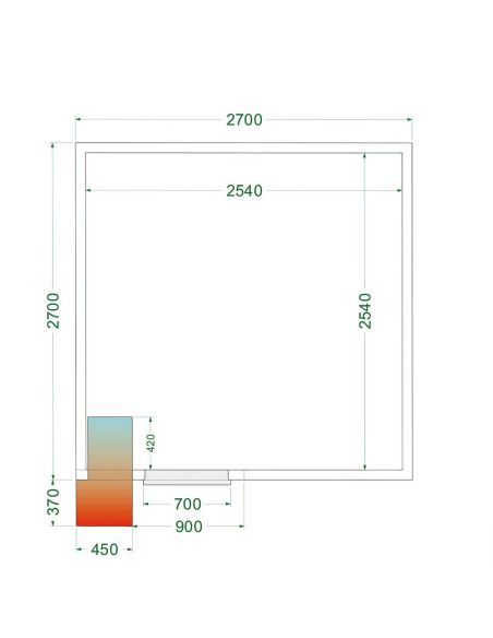 Chambre froide positive 13,16 m3 (2700 x 2700 x 2200 mm) avec monobloc de paroi