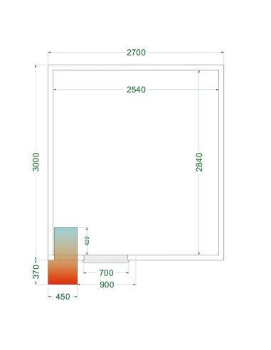 Chambre froide positive 14,72 m3 (2700 x 3000 x 2200 mm) avec monobloc de paroi
