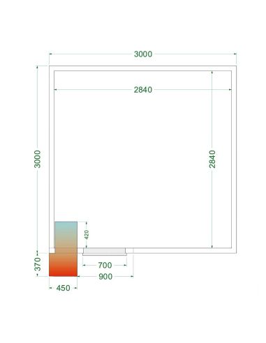 Chambre froide positive 16,45 m3 (3000 x 3000 x 2200 mm) avec monobloc de paroi