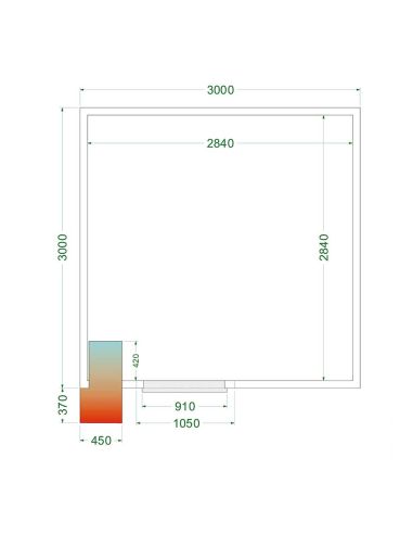 Chambre froide positive 16,45 m3 (3000 x 3000 x 2200 mm) avec monobloc de paroi avec porte 850