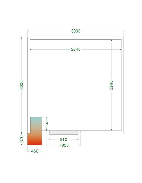 Chambre froide positive 16,45 m3 (3000 x 3000 x 2200 mm) avec monobloc de paroi avec porte 850