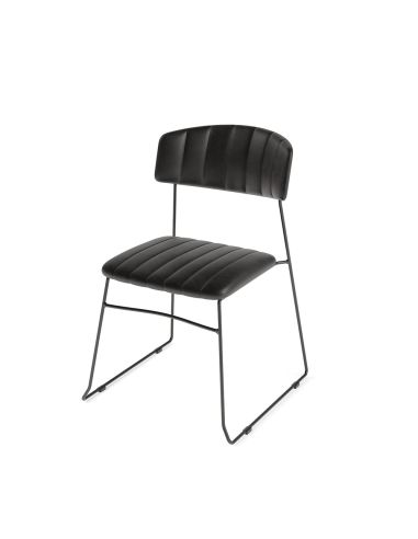 Mundo - Chaise empilable en simili cuir noir | Lot de 4