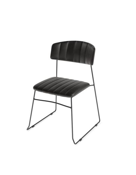 Mundo - Chaise empilable en simili cuir noir | Lot de 4